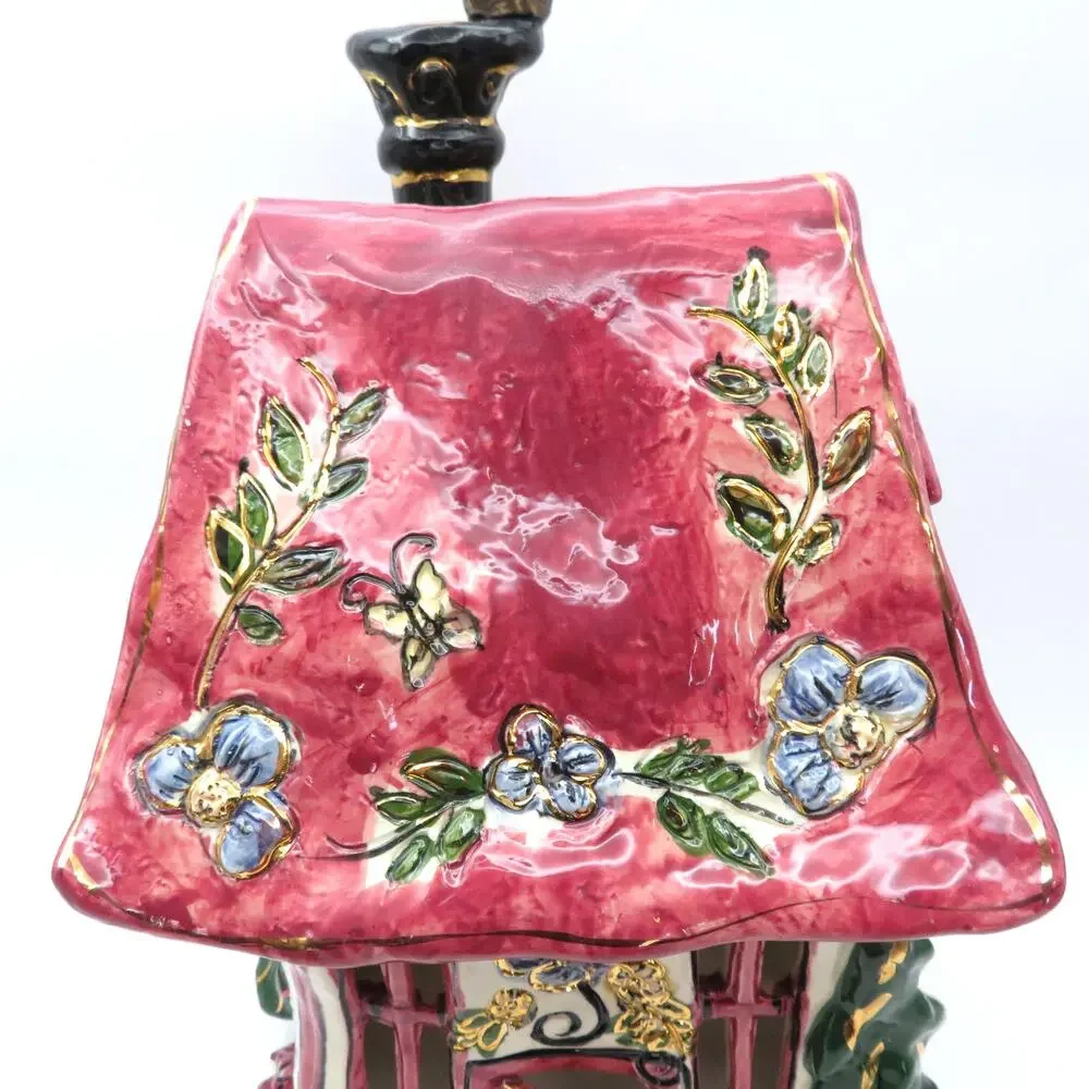 Blue Sky Clayworks Cozy Corner Tea Light House by Heather Goldminc 2000 Pink
